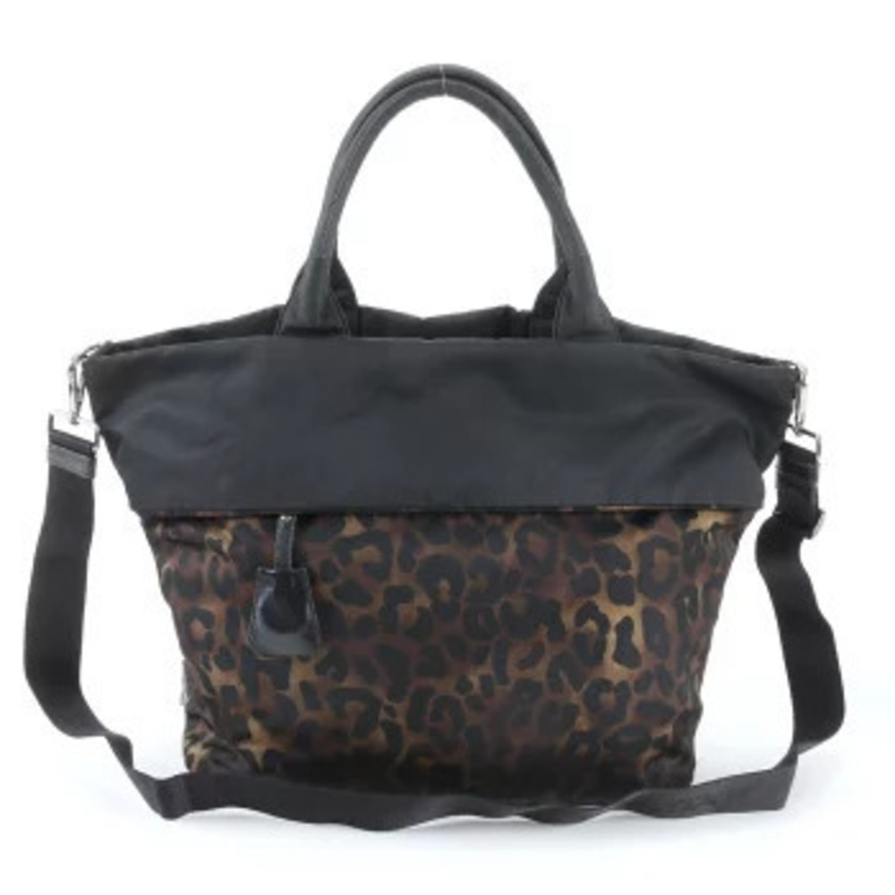 Prada Tessuto reversible leopard shoulder bag crossbody tote